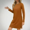 thumbnail image 2 of Diufon Womens Fall Sweatshirts Dresses Round Neck Long Sleeve Mini Dress Side Hem Split Dress, 2 of 7