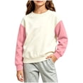 thumbnail image 2 of LOINRODI Kids Color Block Raglan Sweatshirt, Loose Fit Raglan Sleeve Color Block Crewneck Pullover Boys Girls Fall Daily Tops Pink Size 2-3 T, 2 of 9