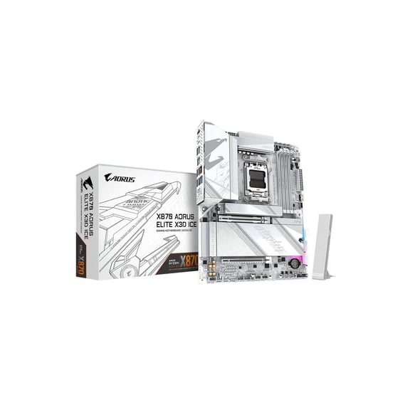 GIGABYTE X870 AORUS ELITE X3D ICE AMD AM5 ATX Motherboard, Support AMD Ryzen 9000/8000/7000 Series, DDR5, 16 2 2 Power Phase, 4x M.2, PCIe 5.0, USB4, WIFI7, PCIe-EZ Latch Plus, 5-Year Warranty