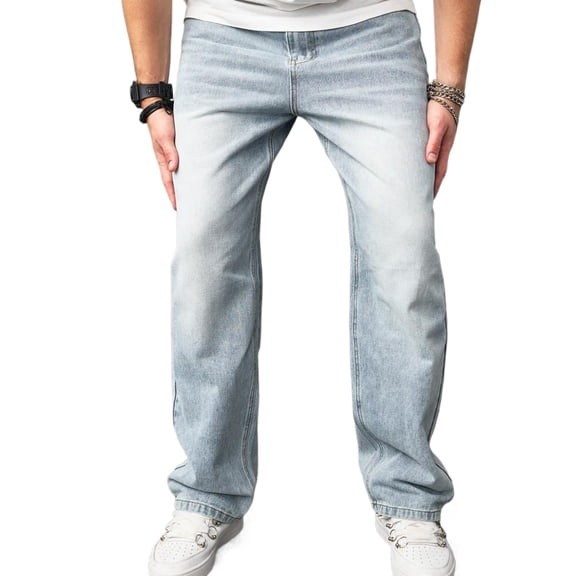 Baggy Jeans Men Straight Stylish Comfortable Denim Pants Menswear Underwear Plain Casual Beige 113 Baggy Pants Jean