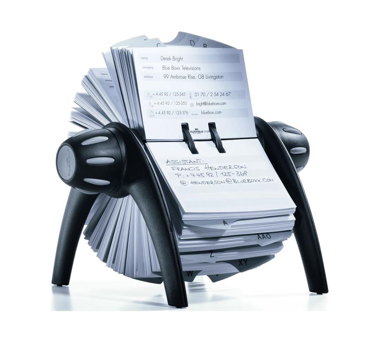 DURABLE Telindex Case, Black Flip Rotary Address Card File, 500 Double-Sided Cards, 25 Alphabetical Dividers
