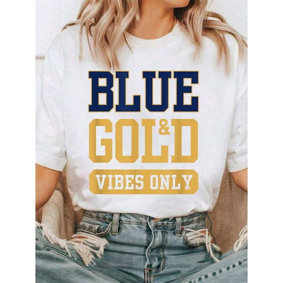 Women Cotton Tshirt Blue And Gold Spirit Wear For High School Sports T-Shirt Comfort Tshirt Women