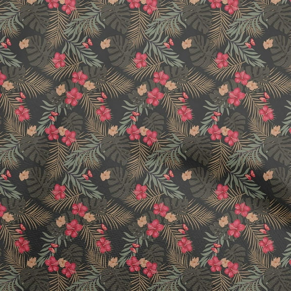 oneOone Polyester Spandex Black Fabric Tropical Dress Material Fabric Print Fabric By The Yard 56 Inch Wide