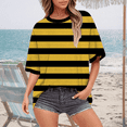 thumbnail image 2 of Womens Tops Festival Yellow Black Striped 3D Printed Round Neck Short Sleeved Loose Top Breathable Soft 95% Polyester + 5% Spandex 1Pc T-Shirt L Shirts for Women, 2 of 4