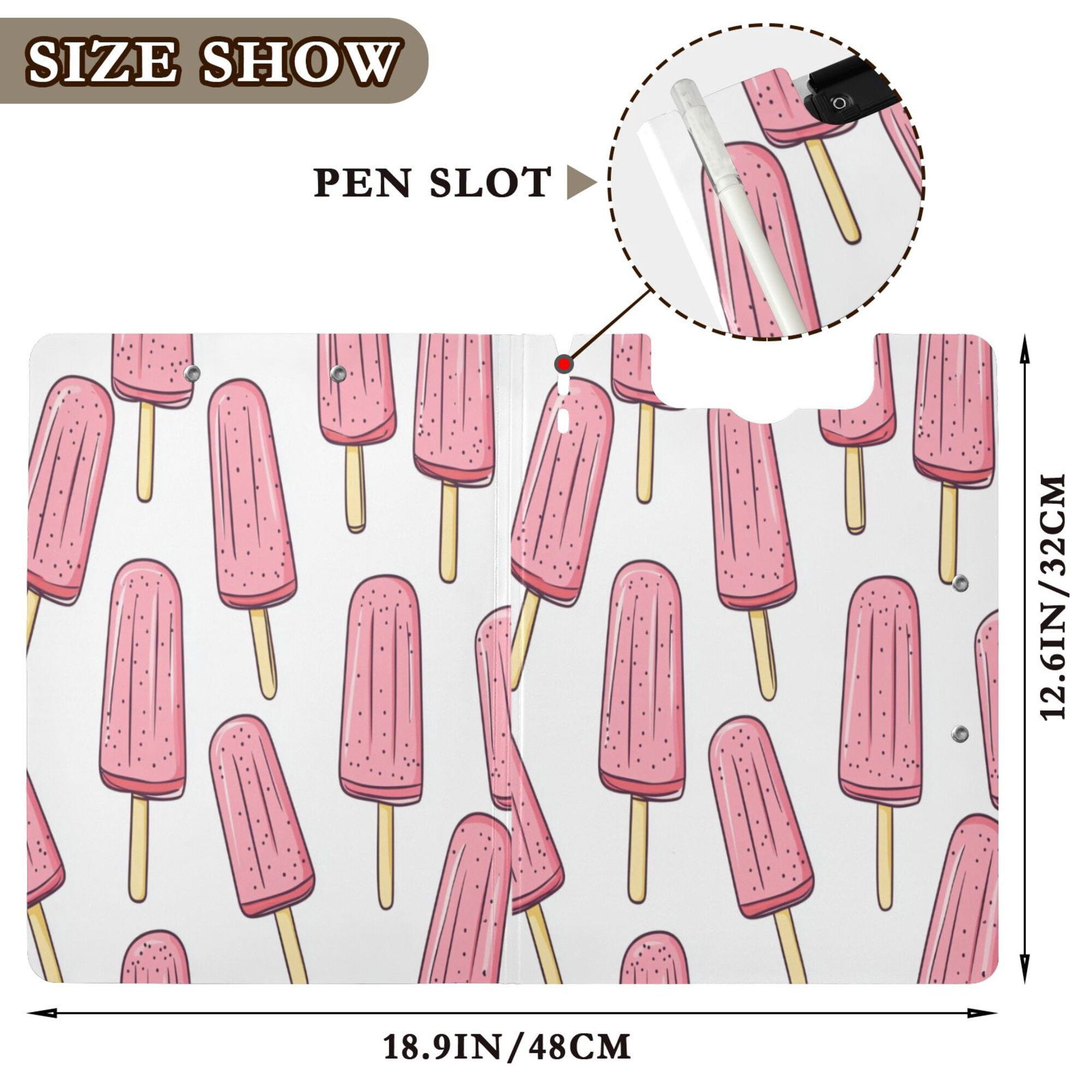 FORMRS A4 Clipboard Folder with Pen Holder Horizontal Foldable School Office Binder, Pink Ice Cream
