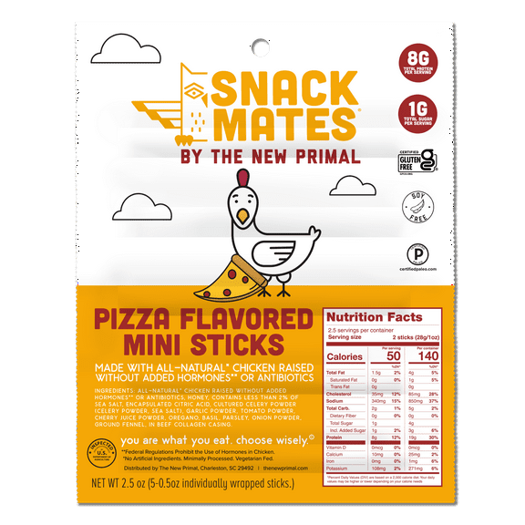 The New Primal Snack Mates Chicken, Pizza Stick, 5-Pack