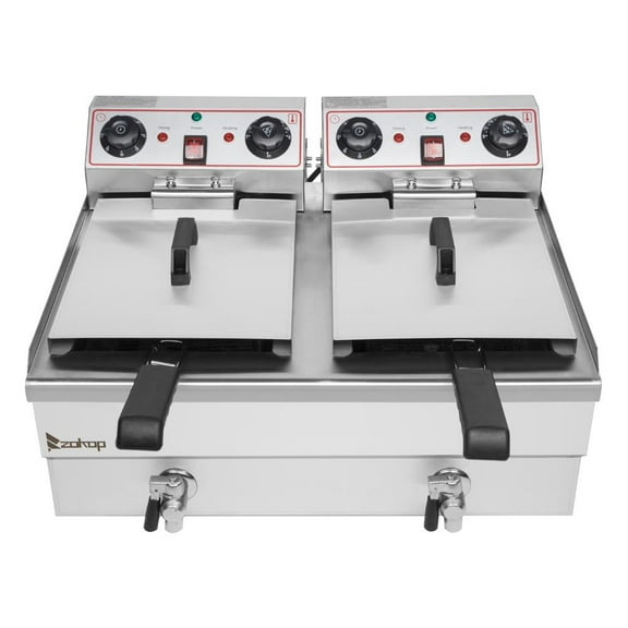 Winado 24.9QT Double Tank Stainless Steel Electric Deep Fryer, Silver