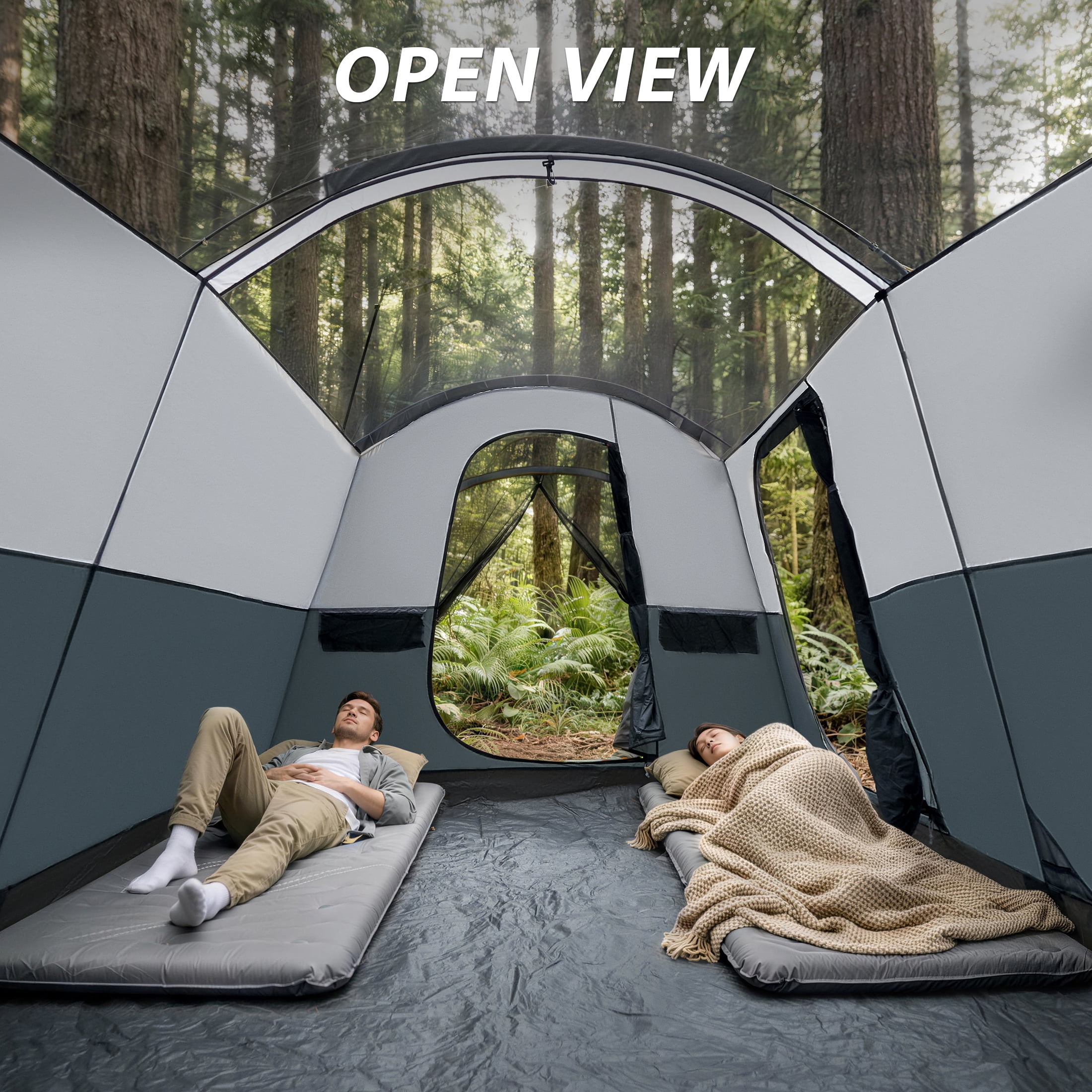 EVER ADVANCED 8 Person Family Camping Tent with Screen Porch, Portable Cabin Tent with Rainfly, Gray