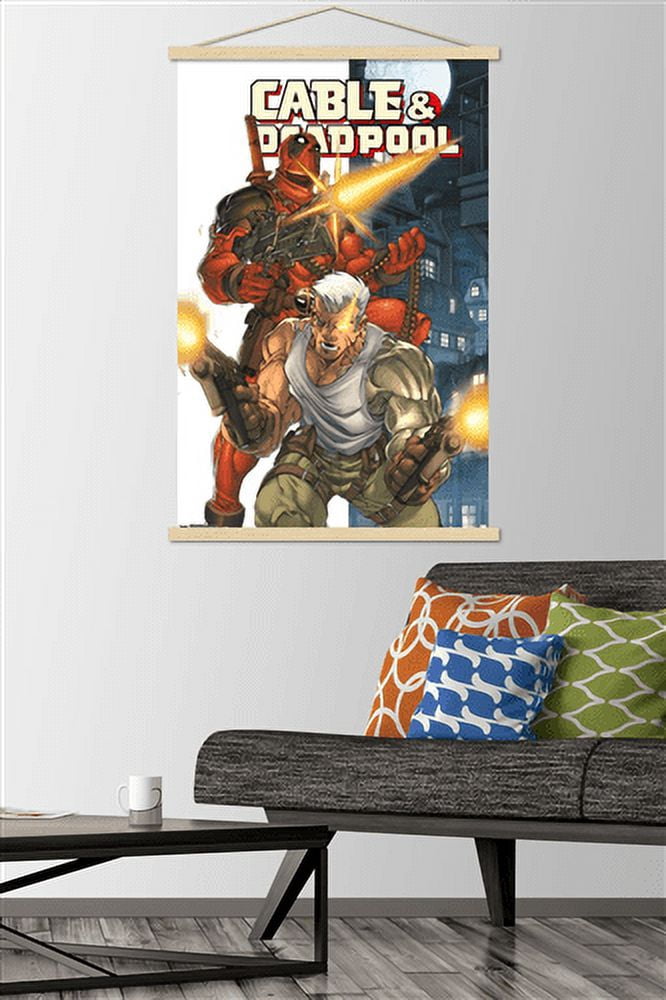 Marvel Comics - Deadpool and Cable Wall Poster with Wooden Magnetic Frame, 22.375" x 34"