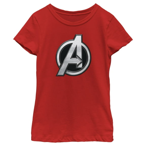 Girl's The Marvels Silver Avengers Logo  Graphic Tee Red X Large