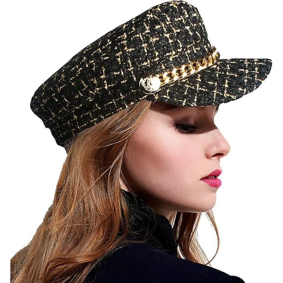 Women Tweed-Plaid-Newsboy Fiddler Cap Classic Cabbie-Berets Hat Winter Fashion Teens Adjustable 55-57CM