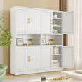 thumbnail image 5 of 67" Kitchen Pantry Cabinet Large Metal Storage Cabinet with 4 Doors and 1 Open Storage Compartment, Corner Display Organizer with 3 Adjustable Shelves for Kitchen Bedroom or Hallways (White), 5 of 18
