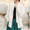 thumbnail image 2 of Tiweut Cardigan Décontracté Femme Style Rétro Lin Chemise à Manches Longues Ouvert Tricot Blouses Régulières Blanc,2TG, 2 of 6