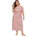 thumbnail image 3 of Women's Plus Size Nightgown Sleepwear Short Sleeve Sleep Pajamas Dress Floral Print Round Neck Nightwear Loungewear, 3 of 7