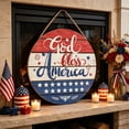 thumbnail image 5 of 4th of July Decorations Patriotic Wooden Sign Decor for Frontdoor,Memorial Day Decorations Sign for Front Door,Welcome Hanging Round Wooden Plaque for Outdoor Decor,11.8x11.8 Inch, 5 of 6