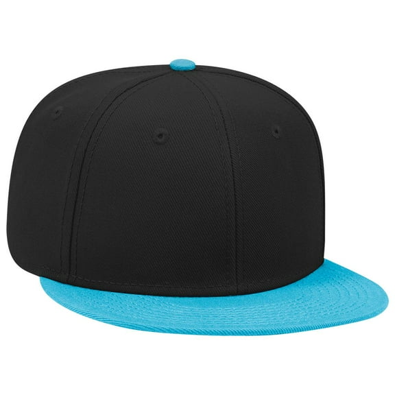 OTTO SNAP Wool Blend Twill Round Flat Visor 6 Panel Pro Style Snapback Hat - Aqua/Blk/Blk