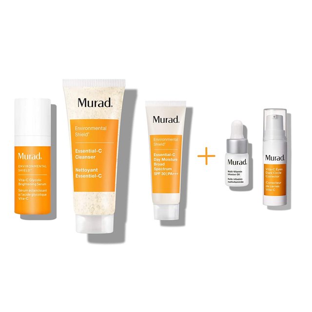 Kit Brillo Rápido con Suero Glicólico Vita-C Murad Hidratación de Día Essential C SPF 30 Corrector de Ojeras Murad MD-86254