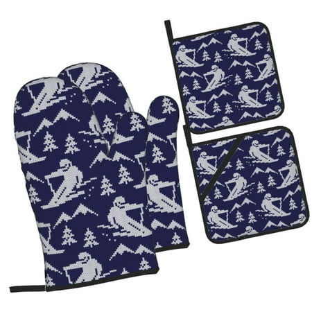 

Honeii Abstract Skiing Pattern Oven Mitts and Pot Holders Silicone Oven Gloves 500 F Heat Resistant Oven Mitts Sets 4PCS