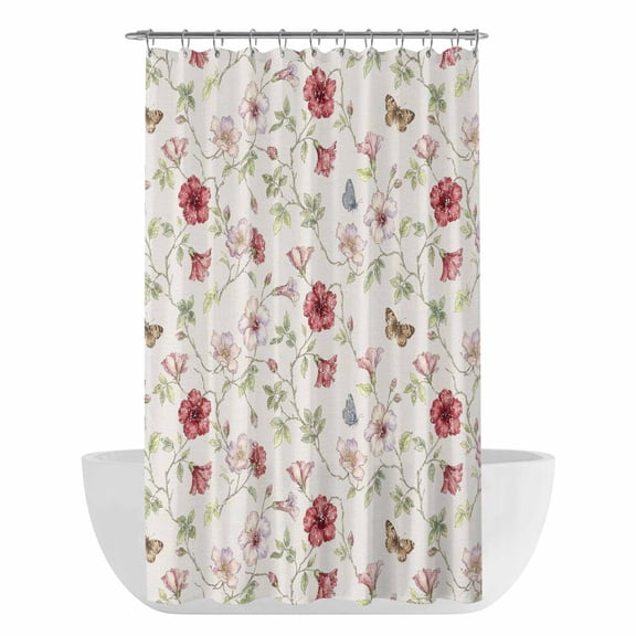 Spring Floral Shower Curtain - Water Repellent Fabric Shower Curtains Washable, Elegant Pastoral Flowers Rustic Decorative Polyester Cloth Bathroom Curtains Modern Bath Decor 36"x72"