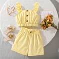 thumbnail image 2 of Tfken Toddler Outfits Sets For Girls 2 Pieces Off Shoulder Flying Sleeve Halter Tops With Shorts Solid Color Size 7-8 Years Yellow Summer Casual Soft Outfit Set, 2 of 9