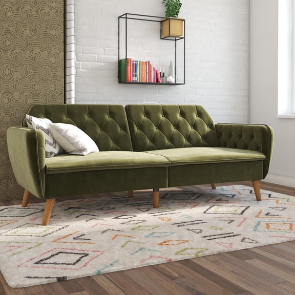 Novogratz Tallulah 83" Memory Foam Futon Sofa Bed, Green Velvet