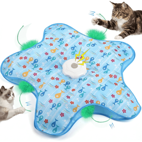 Interactive Cat Toys for Indoor, Hide and Seek 5-Hole Motion Activated Toy With Moving Concealed Feathers & Mouse Squeaky, USB Rechargeable for  Indoor Bored Adult Cat