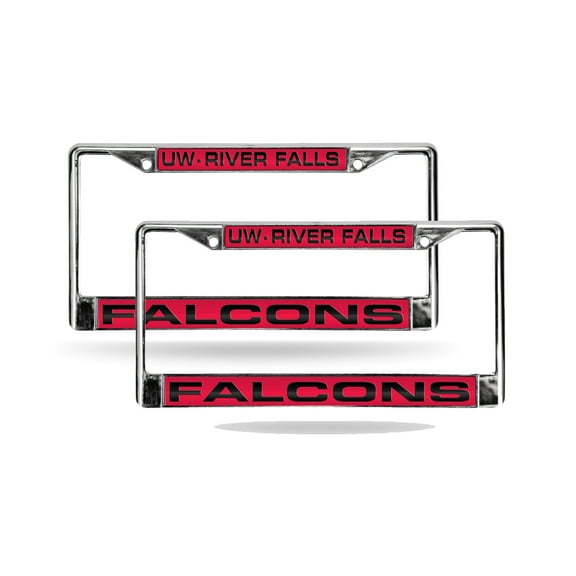 Wisconsin River Falls Falcons Chrome Metal Laser License Plate Frame - Set of 2 Frames