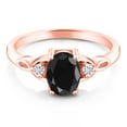 thumbnail image 2 of Gem Stone King 18K Rose Gold Plated Silver Black Sapphire and White Moissanite 3-Stone Rings for Women (1.74 Cttw, Gemstone September Birthstone, Oval 8X6MM, Available in Size 5, 6, 7, 8, 9), 2 of 5