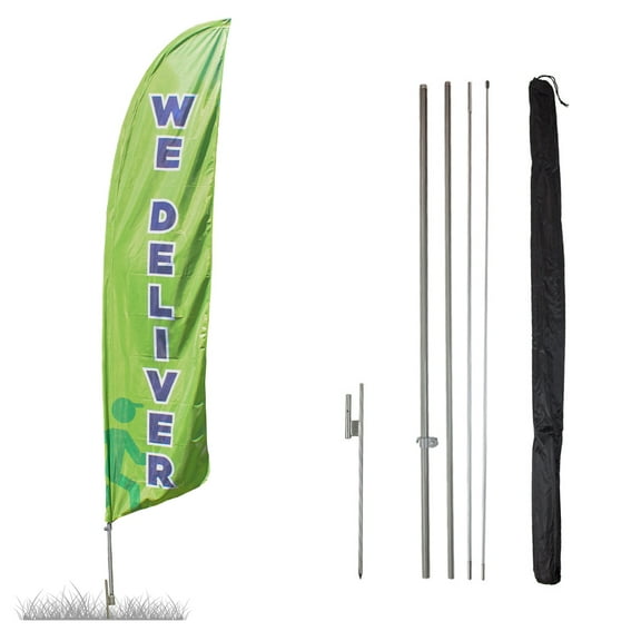 Vispronet We Deliver Feather Flag Kit – 13.5ft Pole Set, Ground Stake, and Pole Sleeve Bag – Great for Restaurants, Diners, Shops and Cafes – Printed in The USA…