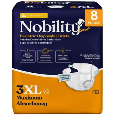 Tender Gentle 3XL Adult Diapers for Women and Men - 8 Bariatric Disposable Briefs with Tabs, Breathable, Maximum Absorbency, XXXL