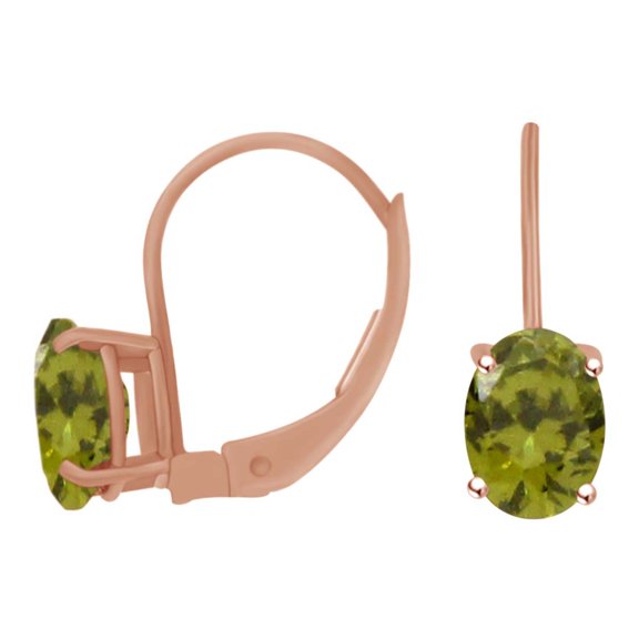 AFFY Oval Shape Simulated Peridot Solitaire Dangle Earrings In 14k Solid Rose Gold