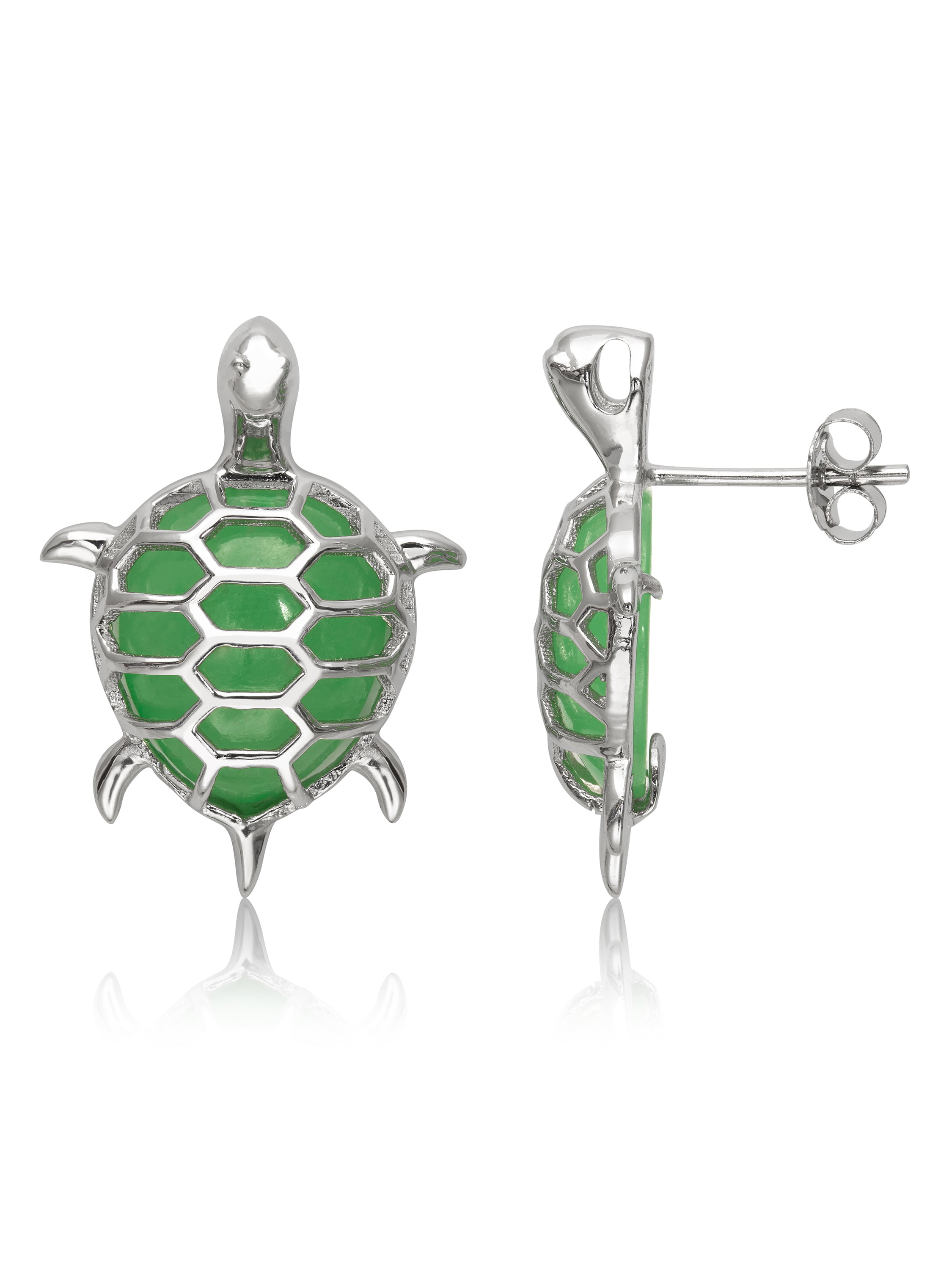 Natural Green Jade and Sterling Silver Turtle Stud Earrings - Walmart.com