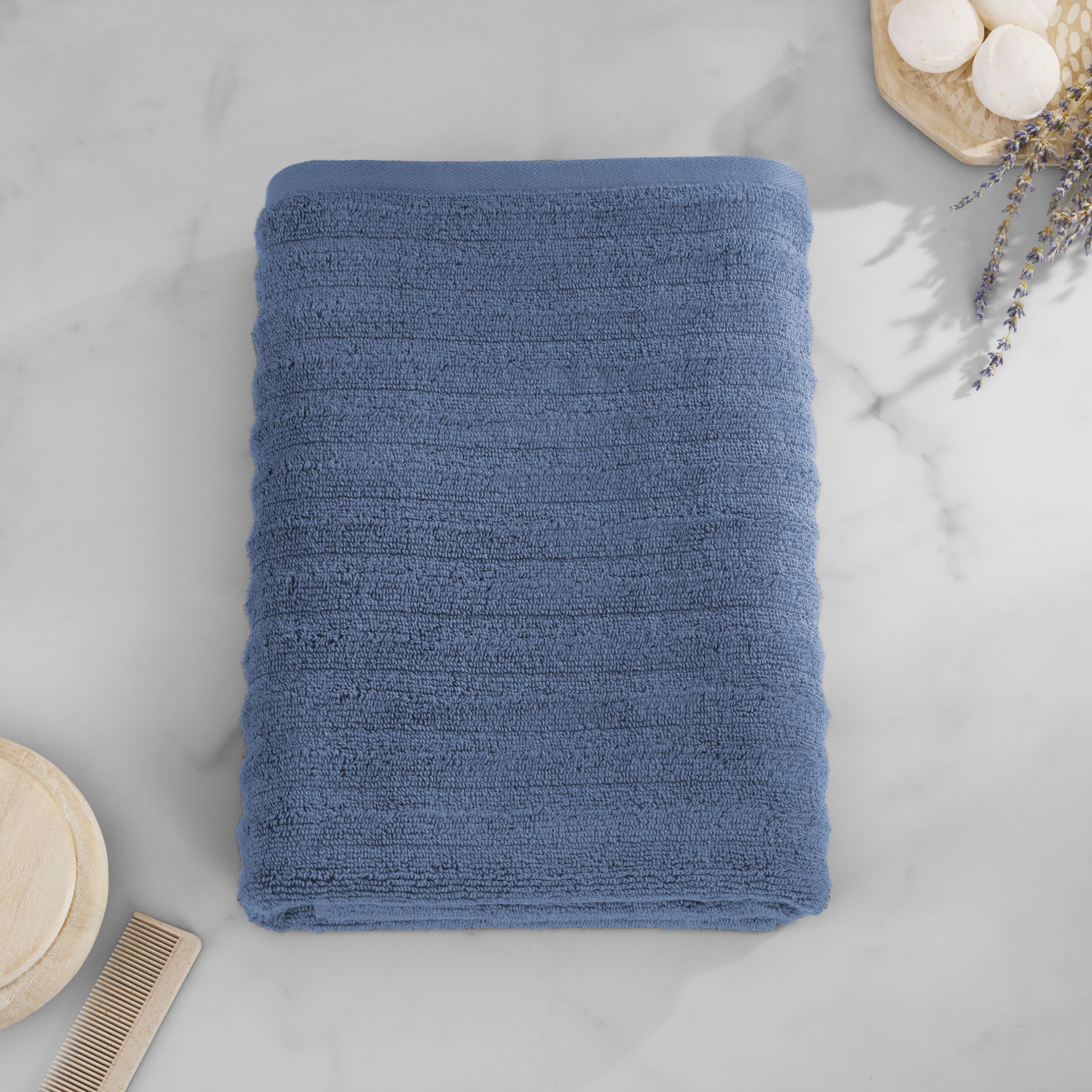 Mainstays Performance Cotton 6-Piece Bath Towel Set, Super Soft Quick Dry Fade Resistant, Textured Navy
