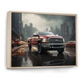 thumbnail image 2 of Designart "Cityscape Hauler Red Pickup Truck Adventure III" Transportation Floater Framed Wall Art Print, 2 of 7