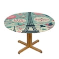 thumbnail image 3 of PIKWEEK Round Fitted Tablecloth Paris Round Tablecloth with Elastic Edged Eiffel Tower Lovers Pink Waterproof Wipeable Table Cover, 3 of 7