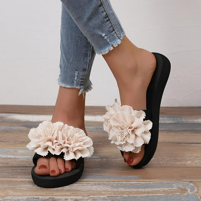 LSLJS Sandales de Plage à Plateforme à Fleurs d'Été pour Femmes Flip-Flops, Pantoufles pour Femmes