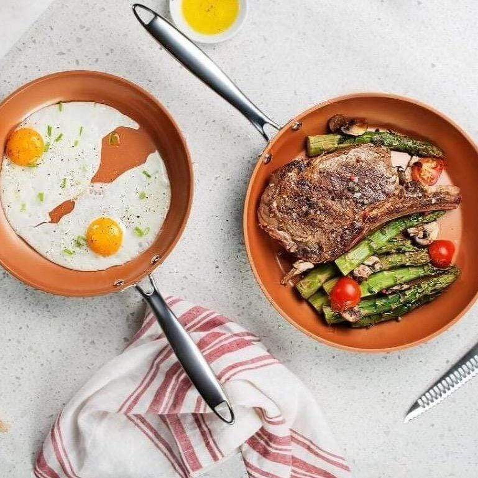 Gotham Steel Hard Anodized 8", 10", 12" Premium Chef's Skillet Set, with Ultimate Nonstick Ceramic & Titanium Coating, Oven and Dishwasher Safe, Brown, Large