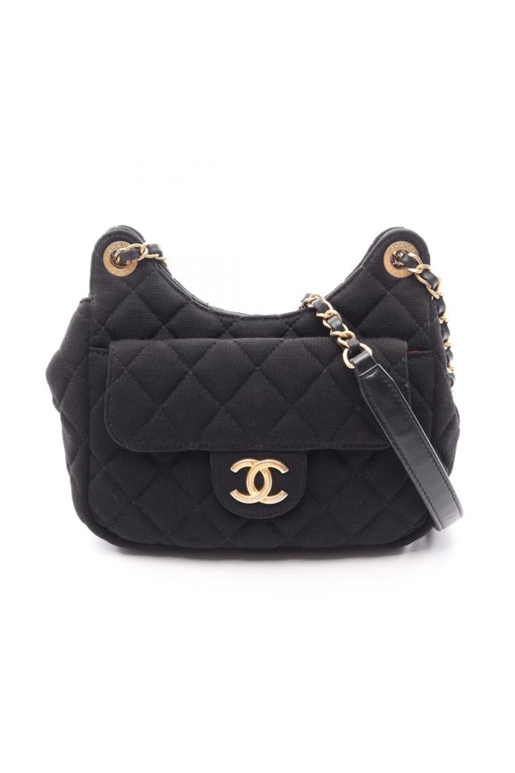 Pre-Owned Chanel Matelass Small Hobo Bag, Shoulder Handbag, Cotton Jersey, Women's, Black
