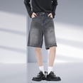 thumbnail image 2 of Mens Jeans Loose Casual Retro Straight Wide Leg Denim Shorts with Pockets Comfortable Jorts Men Grey M, 2 of 6