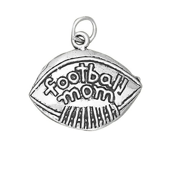 Sterling Silver 18" .8mm Box Chain "Football Mom" On Football Word Pendant Necklace