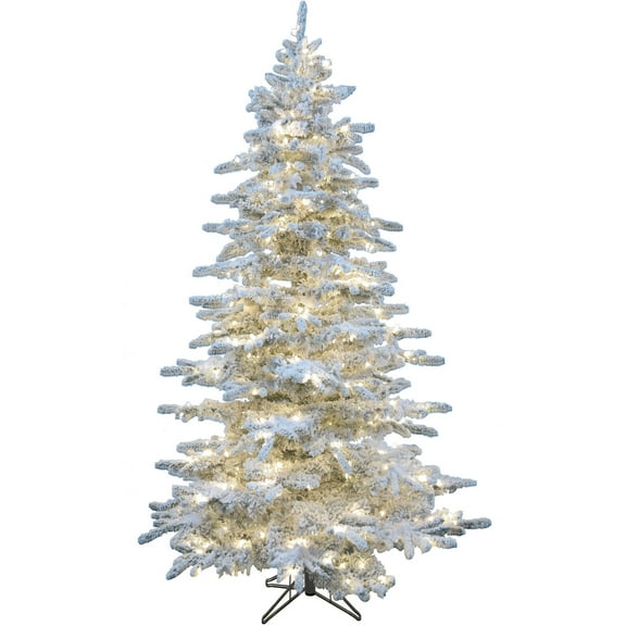 Christmas Time 6.5-Ft Silverado Pine White Flocked Slim Artificial Christmas Tree with EZ Connect Warm White LED Lights | Realistic Foliage | Stand Included | Foldable | Xmas Decor | CT-SV065-LEDFL