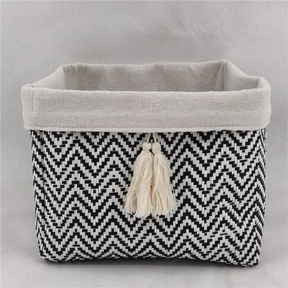 Black, White Chevron Pattern with Cream Liner & Tassel Basket