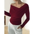 thumbnail image 4 of Women'S Off-the-Shoulder Tops, Fashionable Slim-Fit Long-Sleeved Spring and Autumn Nightclub Shirts Wine Red M, 4 of 6