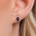 thumbnail image 3 of Gem Stone King 10K Solid Gold Post & Sterling Silver Red Garnet and Lab Grown Diamond Halo Earrings for Women | 1.36 Cttw | Gemstone January Birthstone | Oval 6X4MM, 3 of 6