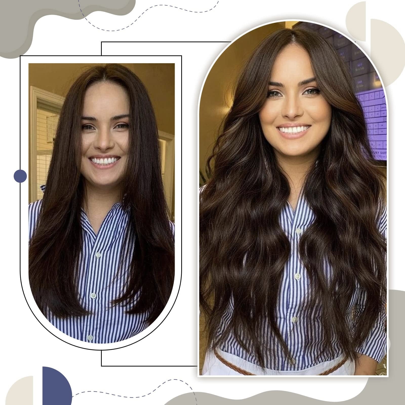 One Piece Clip in Hair Fish Line Hair Extensions Human Hair Dark Brown Color #2 Clips Real Natural Brazilian Hair Apply Invisible Wire 16-26 Inch