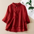 thumbnail image 2 of Daiosportswear 3/4 Sleeve Summer V-Neck Button Elegant Solid Fake Two Piece Loose Blouse for Women,Womens Tops, 2 of 5