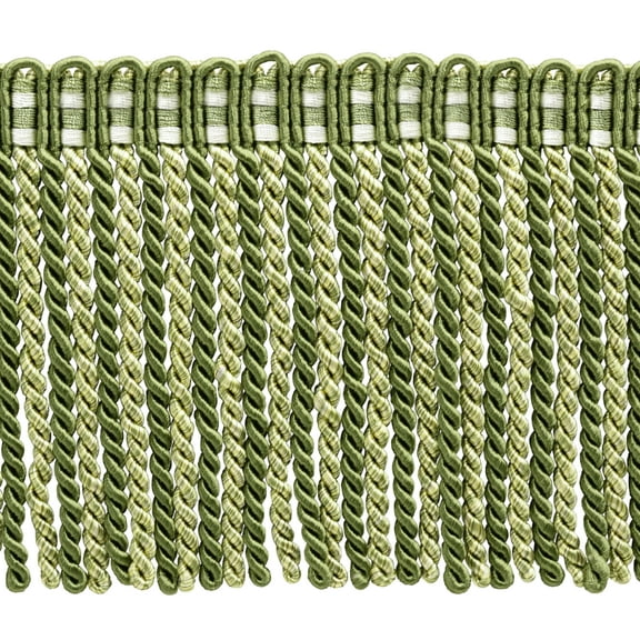 6" (15cm) Noblesse Collection Bullion Fringe Trim with Fancy Knitted Header # DB6, Olive Garden Green (Color# 010) Sold By The Yard (36"/3 ft/0.9m)