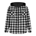 thumbnail image 5 of LNWUY Men's Classic Flannel Shirt Plaid Hoodie Fashion Long Sleeve Patchwork Fall Casual Button Down Shirts with Pockets Black XL, 5 of 6