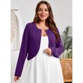 thumbnail image 2 of SHOWMALL Women's Plus Size Open Front Cropped Cardigan Purple 5X Lightweight Long Sleeve Bolero Shrug for Dresses, 2 of 8