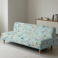 thumbnail image 3 of ZIATUBLES Flower Aqua Armless Futon Sofa Cover, Stretch Elastic Couch Slipcover Dustproof Furniture Protector Machine Washable Sofa Bed Cover for Living Room Bedroom, 3 of 9
